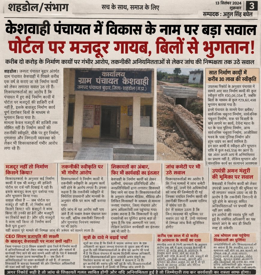 केशवाही पंचायत ने रचा अनोखा कीर्तिमान! मजदूरों के बिना ही बना डाली पुलिया, पेवर ब्लॉक और घाट निर्माण,